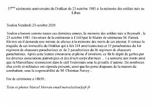 2020 10 23 TOULON CEREMONIE DU 37 EME ANNIVERSAIRE DE L ATTENTAT DU DRAKKAR A BEYROUTH